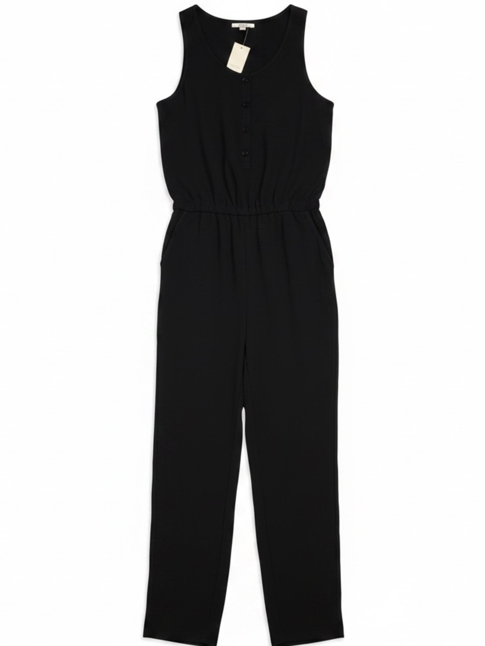 NWT LOFT Sleeveless Button-Front Jumpsuit in Black - Petite SP - Picture 4 of 7